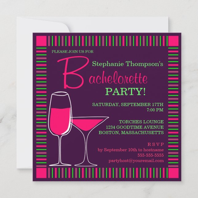 Invitación a tomar cócteles rosados de la fiesta d (Anverso)