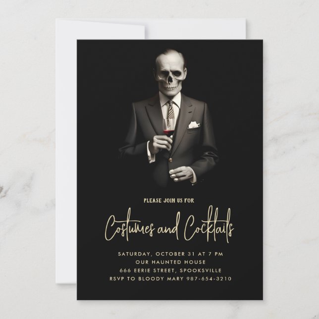 Invitación a tomar cócteles y disfraces (Anverso)