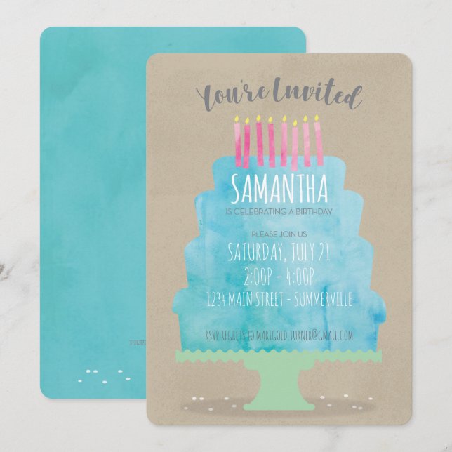 Invitación a tomar el bizcocho de cumpleaños (Anverso / Reverso)