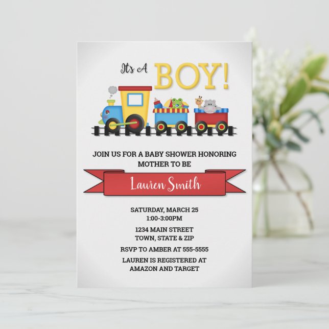 Invitación a tomar el tren Baby Shower (Anverso de pie)