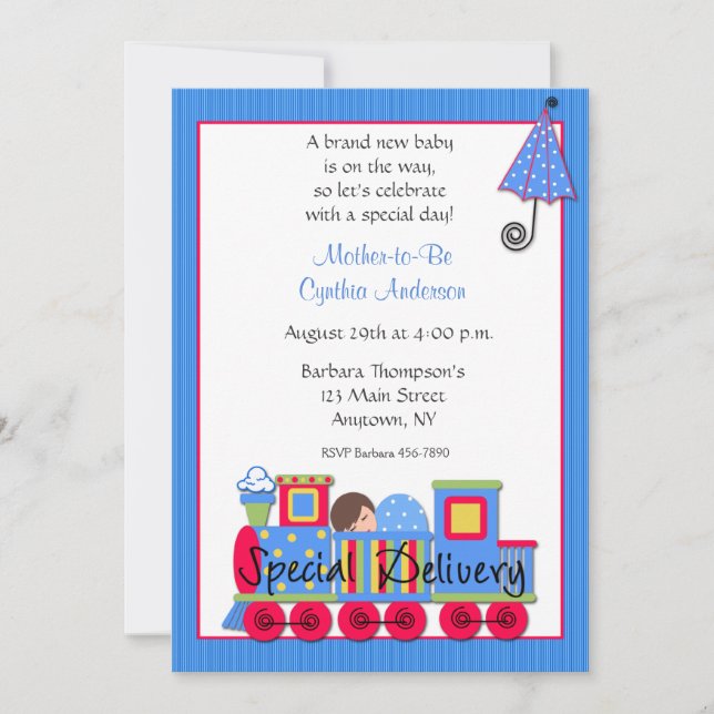 Invitación a tomar el tren Choo en Baby Shower (Anverso)