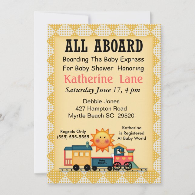 Invitación a tomar el tren de Baby Shower (Anverso)