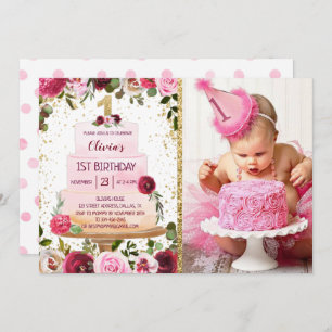 Invitación a tomar oro el primer cumpleaños con fo