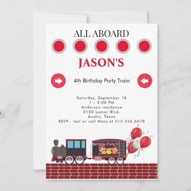 Invitación a tomar un Fiesta en el cuarto cumpleañ (Anverso)