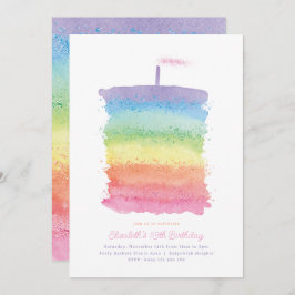 Invitación a torta de cumpleaños arcoiris, primer 