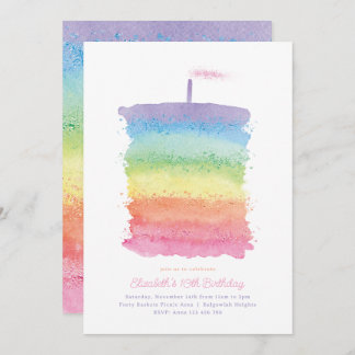 Invitación a torta de cumpleaños arcoiris, primer 