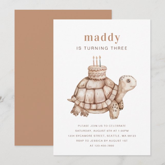Invitación a tortuga dulce (Anverso / Reverso)