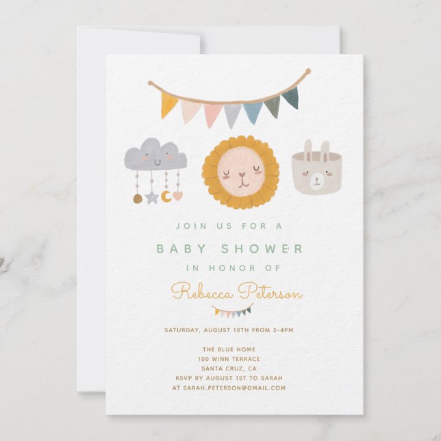 Invitación a través de Baby Shower de Cute Lion (Anverso)
