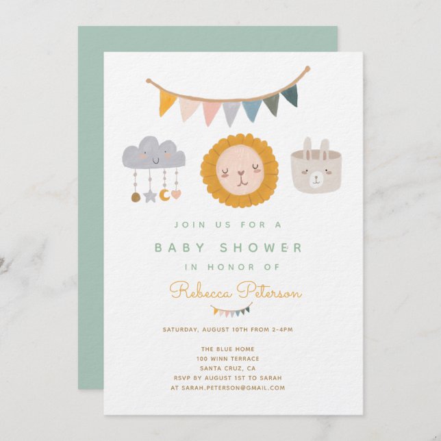 Invitación a través de Baby Shower de león corto (Anverso / Reverso)