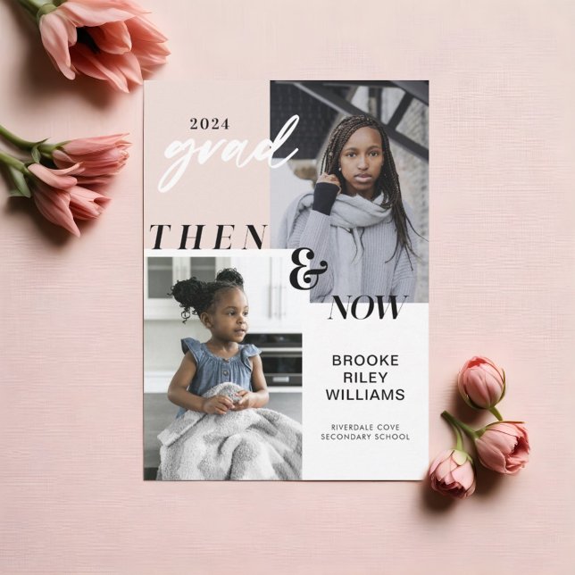 Invitación A través de los años - ahora y después graduación  (Through the Years - Now & Then Graduation 2 Photo Invitation)