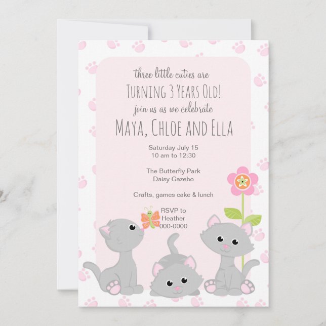Invitación a tres gatitos pequeños (Anverso)