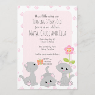 Invitación a tres gatitos pequeños
