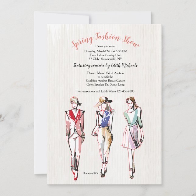 Invitación a tres modelos de pasarela de moda (Anverso)