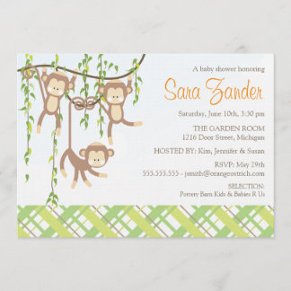 Invitación a trillizos Baby Shower - Monos
