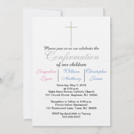 Invitación a trillizos rosa azul de confirmación