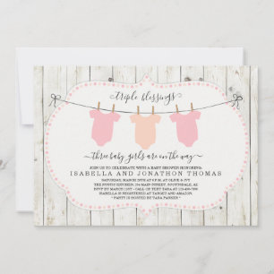 Invitación a Triplets Baby Shower - 3 Chicas