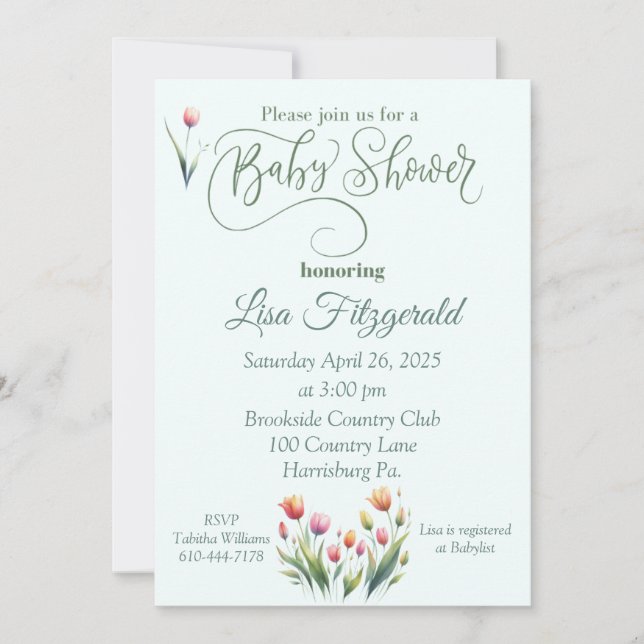 Invitación a Tulip Baby Shower (Anverso)