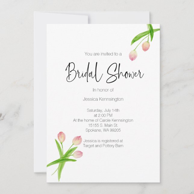 Invitación a Tulipanes de Primavera de Ducha Brida (Anverso)