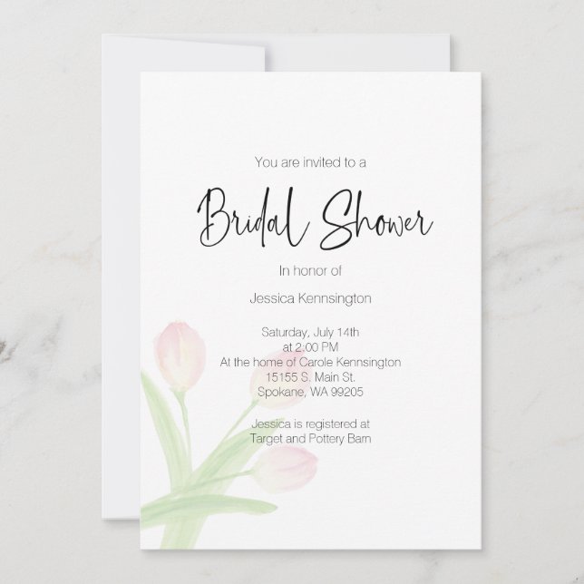 Invitación a Tulipanes de Primavera de Ducha Brida (Anverso)
