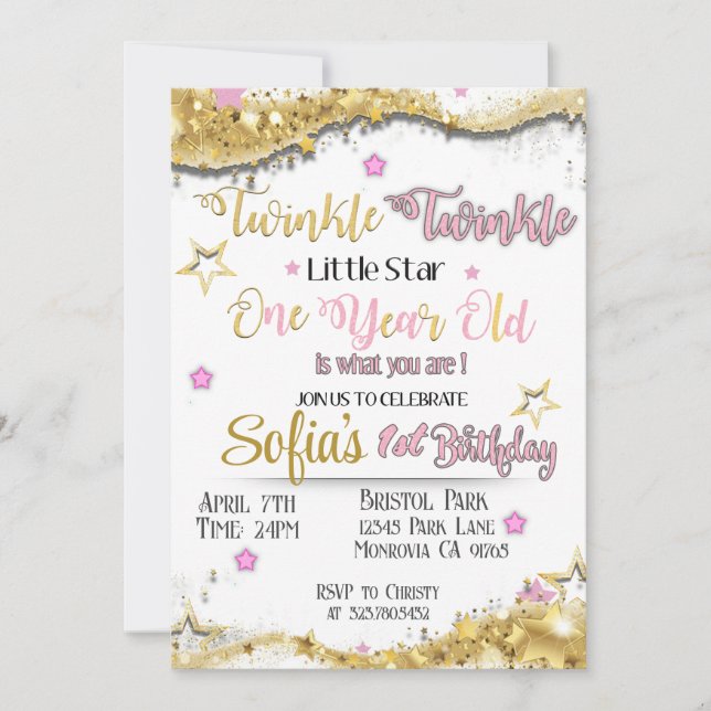 Invitación a Twinkle Little Star para el primer cu (Anverso)