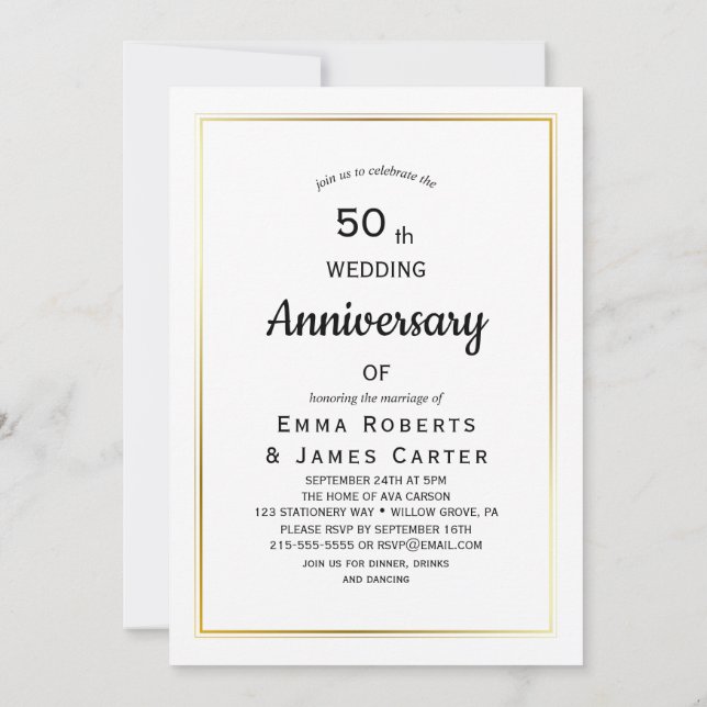 Invitación a un aniversario de boda elegante (Reverso)