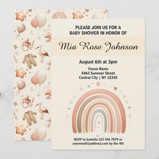Invitación a un arco iris de Baby Shower Pastel Wh (Anverso / Reverso)