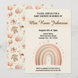 Invitación a un arco iris de Baby Shower Pastel Wh