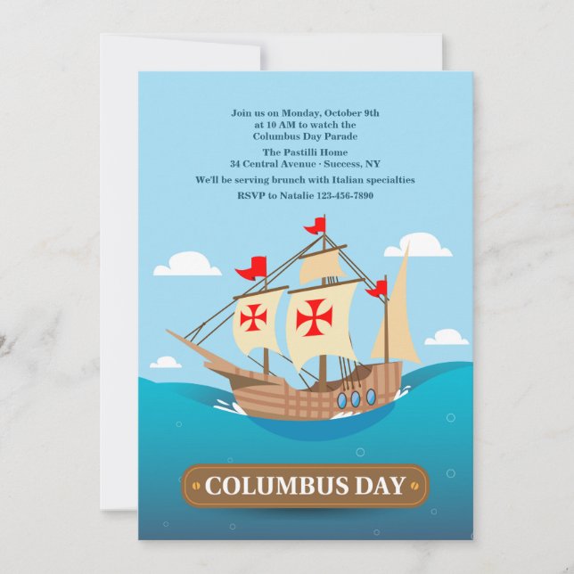 Invitación a un barco de vela de Columbus (Anverso)