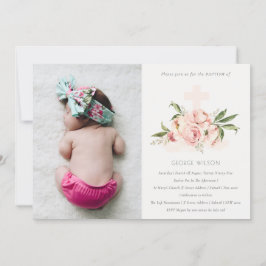 Invitación a un bautismo de foto cruzada floral co