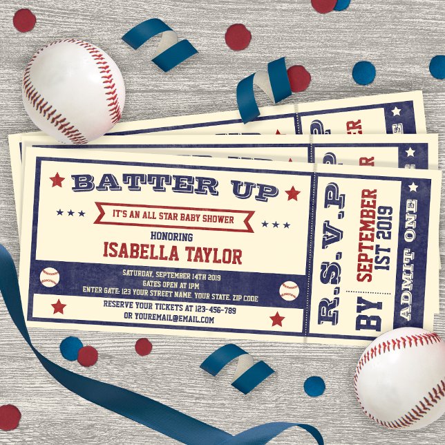 Invitación a un billete Baby Shower de béisbol vin (Subido por el creador)