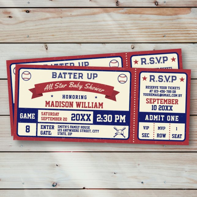 Invitación a un billete Baby Shower de béisbol vin (Subido por el creador)