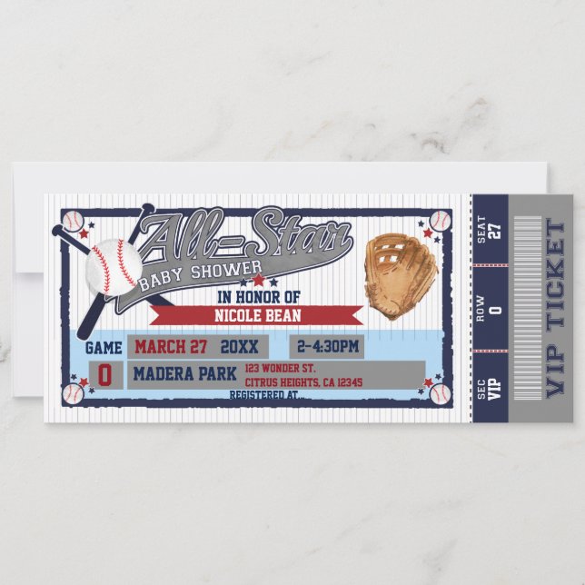 Invitación a un billete Baby Shower de todas las e (Anverso)