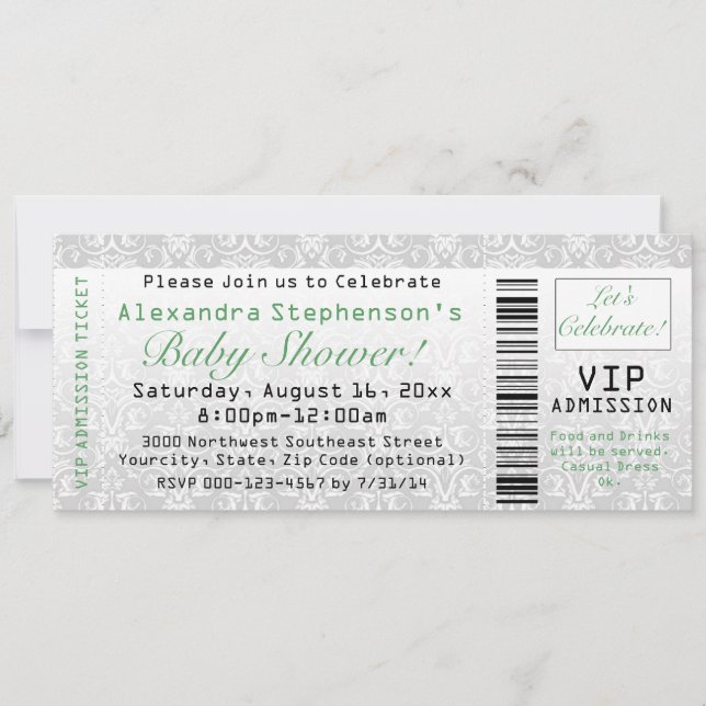 Invitación a un billete Baby Shower neutral de gén (Anverso)