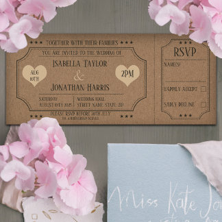 Invitación a un billete Boda de Kraft con RSVP
