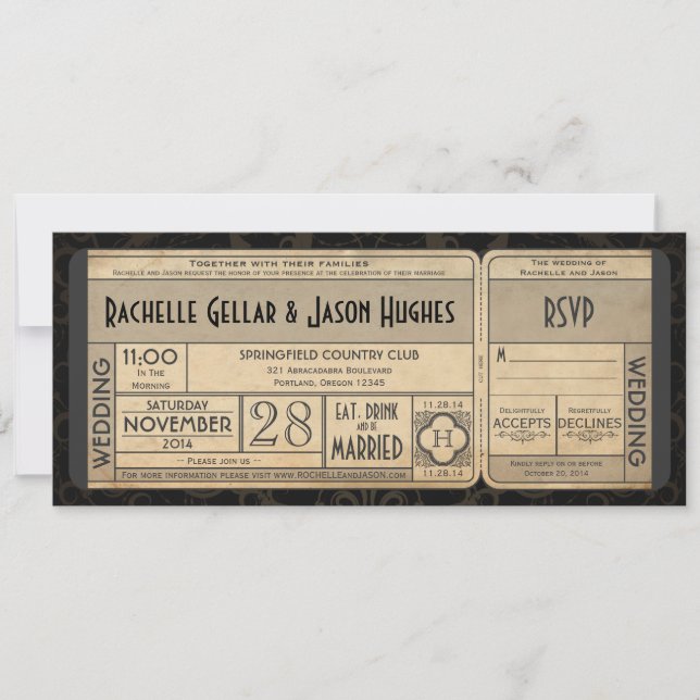 Invitación a un billete de bodas con RSVP II 3.0 (Anverso)