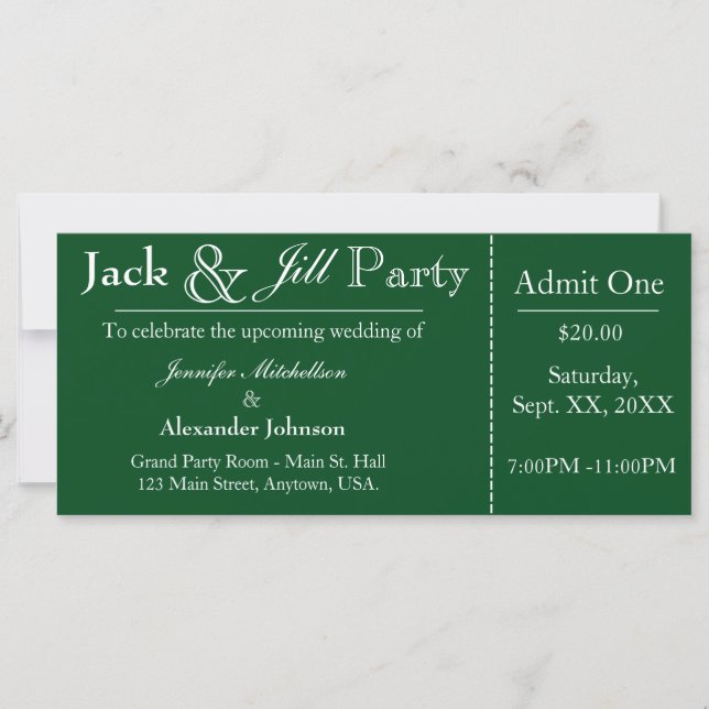 Invitación a un billete de ducha verde Jack y Jill (Anverso)