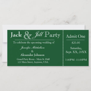 Invitación a un billete de ducha verde Jack y Jill