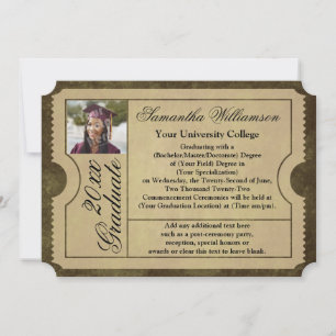 Invitación a un billete de graduación para una uni