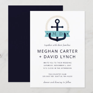 Invitación a un Boda de monograma náutico de vangu