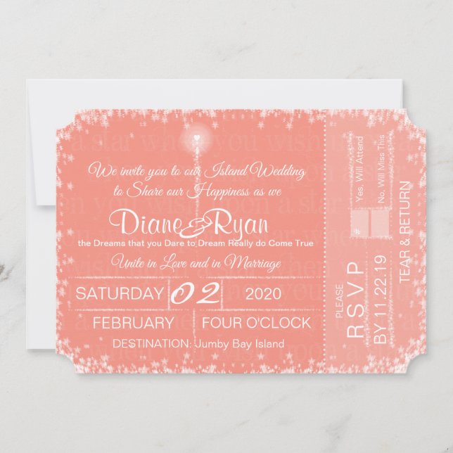 Invitación a un boleto de boda de Star (Anverso)