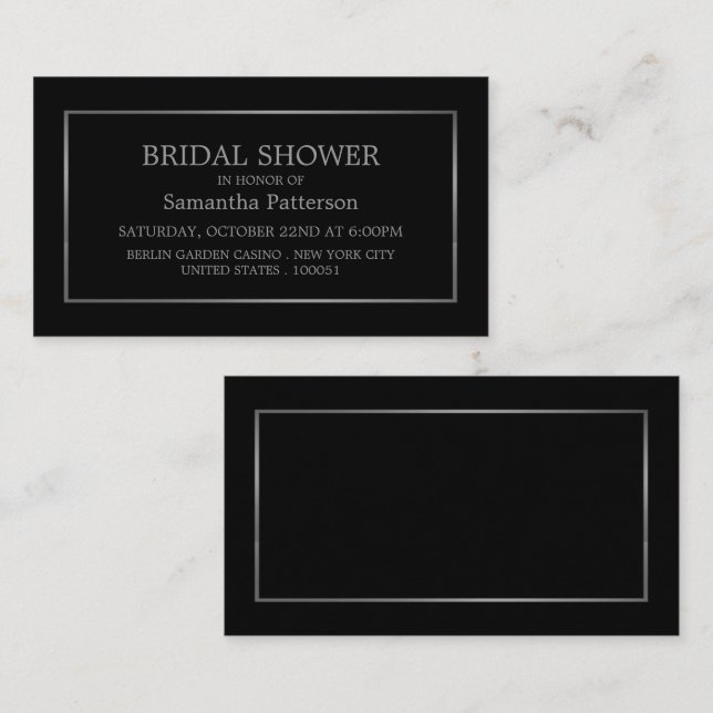 Invitación a un boleto de ducha de novia blanco y  (Anverso / Reverso)