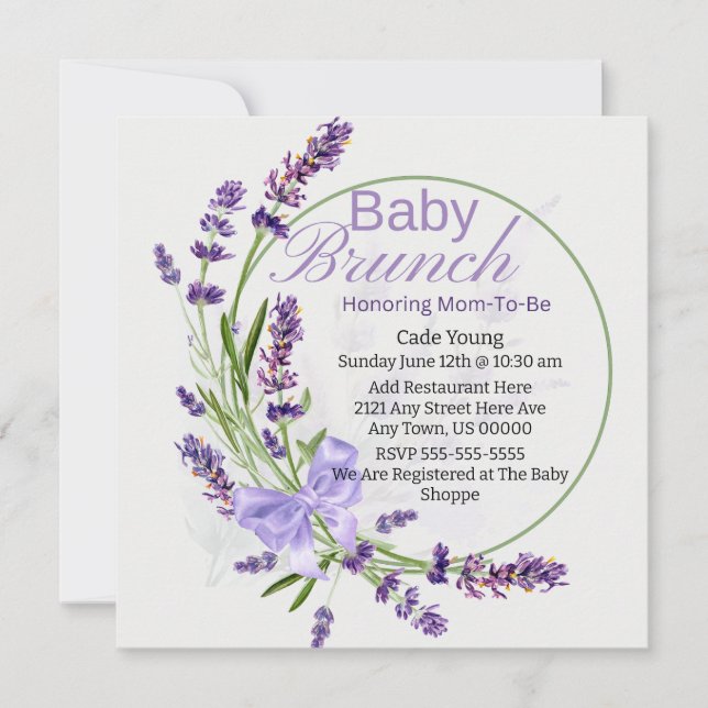 Invitación a un brunch de lavanda/morado para Baby (Anverso)