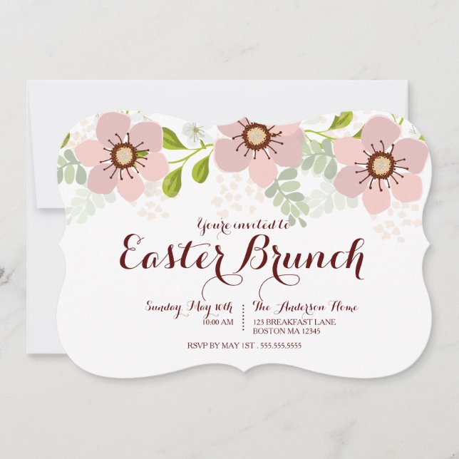 Invitación a un brunch de Pascua dulce Pastel Flor (Anverso)