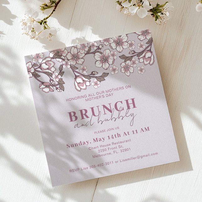 Invitación a un brunch del Día de la Madre Floral  (Brunch & Bubbly Invite)