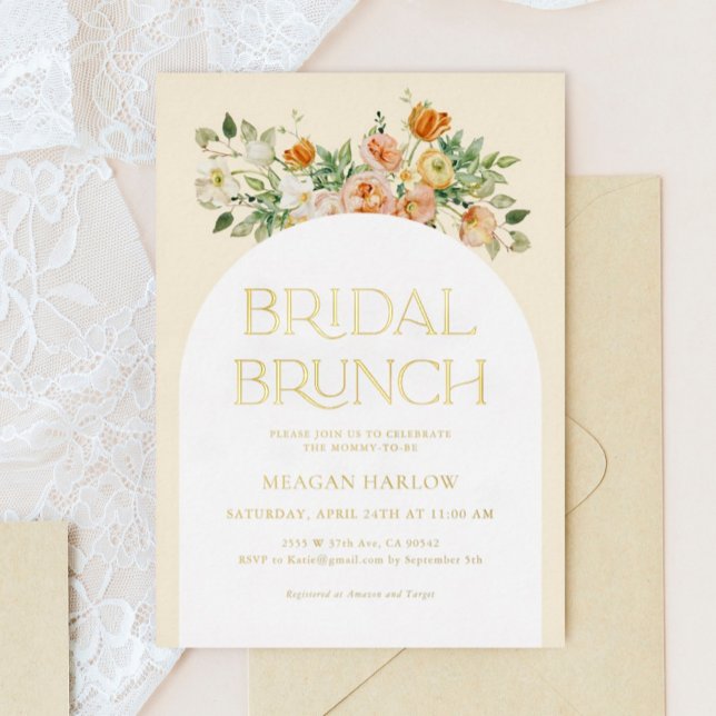 Invitación a un brunch floral de Relieve metalizad (Subido por el creador)