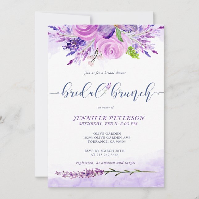 Invitación a un brunch morado de lavanda rústica (Anverso)