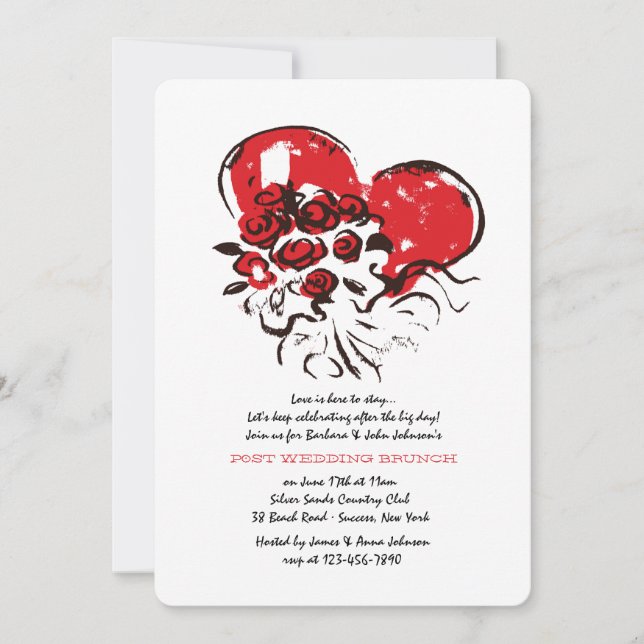 Invitación a un brunch post Boda del corazón y los (Anverso)