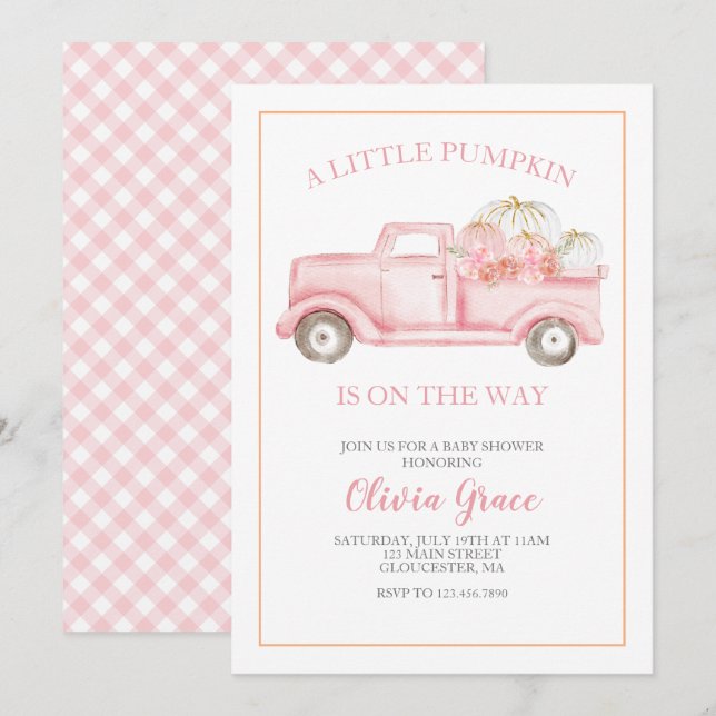 Invitación a un camión rosado Baby Shower de calab (Anverso / Reverso)