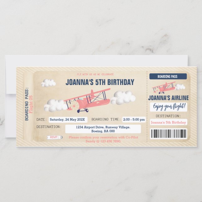 Invitación a un Chica por el cumpleaños del billet (Anverso)