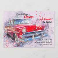 Invitación a un coche de época roja